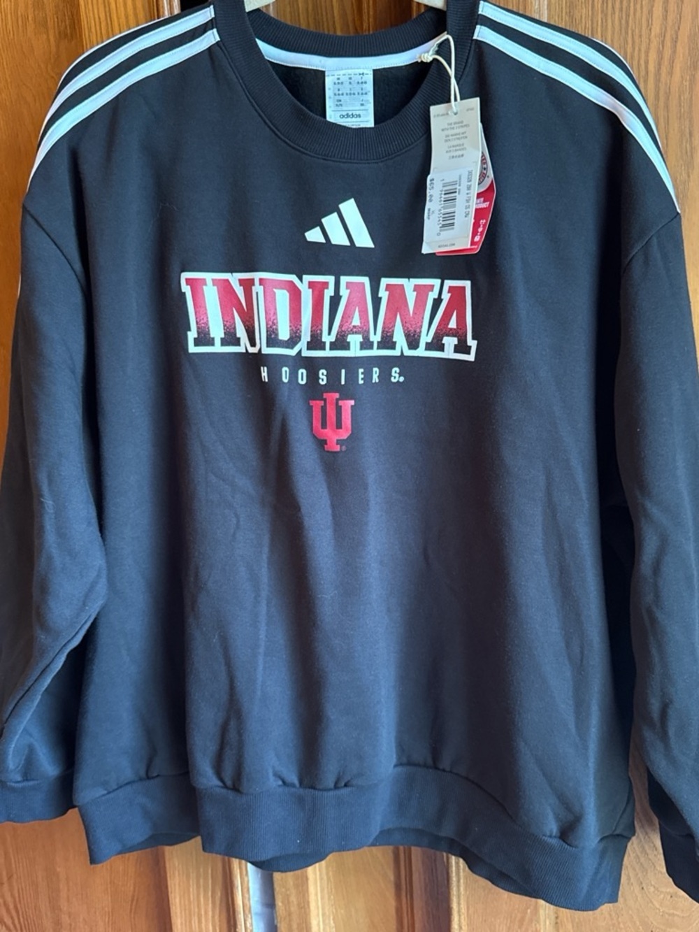 adidas Black Crewneck Sweatshirt with Red Indiana Hoosiers Logo